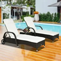Outsunny Rattan Sonnenliegen Mit Tisch 200 X 73 X (30-103) Cm (LxBxH) | Gartenset Relaxliege Beistelltisch Gartenmöbel -Zipper Geschäft 8600336600 862 011BN prod 004