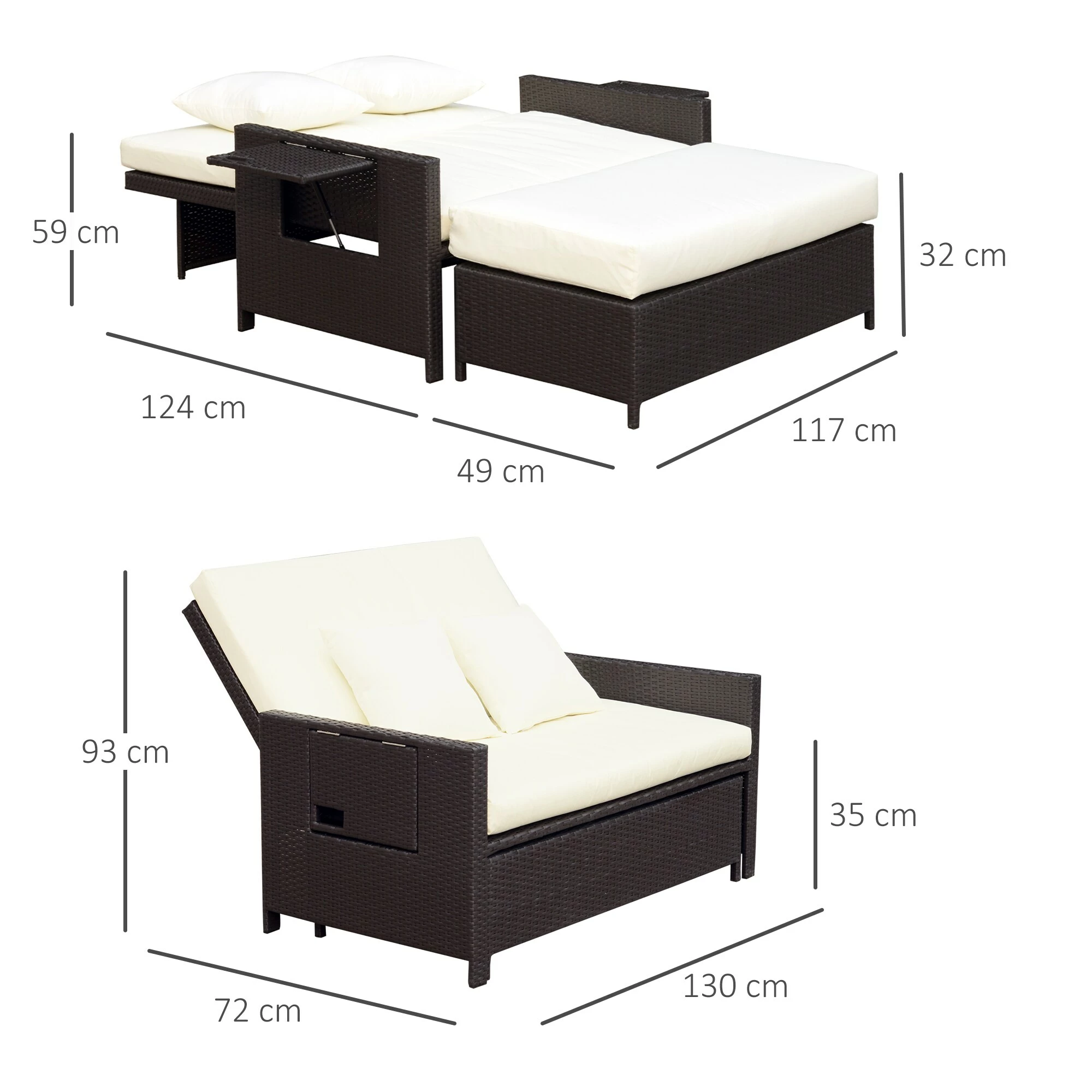 Outsunny Polyrattan Lounge-Sofa Mit Kissen 130 X 72 X 96 Cm (LxBxH) | Gartensofa Gartenliege Rattansofa Gartenmöbel 5 Outsunny Polyrattan Lounge-Sofa Mit Kissen 130 X 72 X 96 Cm (LxBxH) | Gartensofa Gartenliege Rattansofa Gartenmöbel – Bild 5
