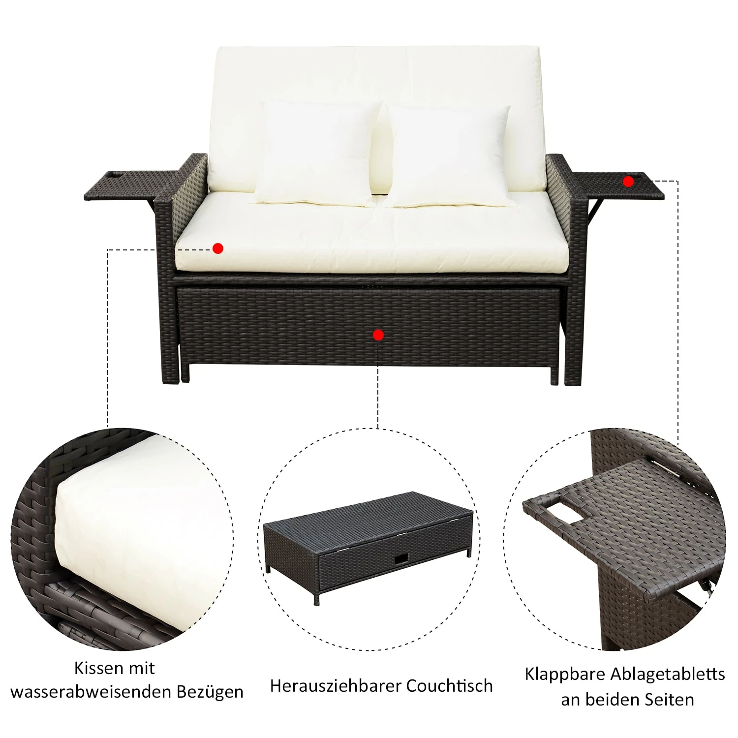 Outsunny Polyrattan Lounge-Sofa Mit Kissen 130 X 72 X 96 Cm (LxBxH) | Gartensofa Gartenliege Rattansofa Gartenmöbel 6 Outsunny Polyrattan Lounge-Sofa Mit Kissen 130 X 72 X 96 Cm (LxBxH) | Gartensofa Gartenliege Rattansofa Gartenmöbel – Bild 6
