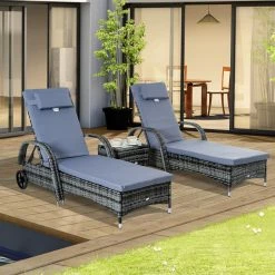 Outsunny Rattan-Gartenliege Als 3-teiliges Set Grau | Sonnenliege Mit Tisch Gartenmöbel Polyrattan Gartenset -Zipper Geschäft 8600336600 862 014V01 prod 003