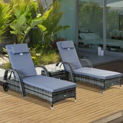 Outsunny Rattan-Gartenliege Als 3-teiliges Set Grau | Sonnenliege Mit Tisch Gartenmöbel Polyrattan Gartenset -Zipper Geschäft 8600336600 862 014V01 prod 004