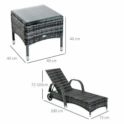 Outsunny Rattan-Gartenliege Als 3-teiliges Set Grau | Sonnenliege Mit Tisch Gartenmöbel Polyrattan Gartenset -Zipper Geschäft 8600336600 862 014V01 prod 005