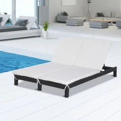 Outsunny Doppelliege Mit Verstellbarer Rückenlehne 195 X 120 X 28 Cm (LxBxH) | Relaxliege Sonnenliege Gartenliege Gartenmöbel -Zipper Geschäft 8600336600 862 023BK prod 004