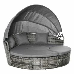 Outsunny Liege Mit Loungefunktion Grau 175B X 180T X 147H Cm | Sonnenliege Gartenliege Muschelliege Liegelounge Setrattan Lounge