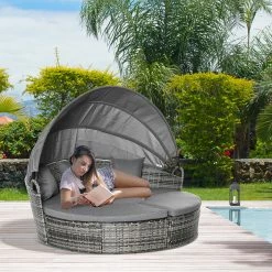 Outsunny Liege Mit Loungefunktion Grau 175B X 180T X 147H Cm | Sonnenliege Gartenliege Muschelliege Liegelounge Setrattan Lounge 8 Outsunny Liege Mit Loungefunktion Grau 175B X 180T X 147H Cm | Sonnenliege Gartenliege Muschelliege Liegelounge Setrattan Lounge -Zipper Geschäft 8600336600 862 047 prod 003