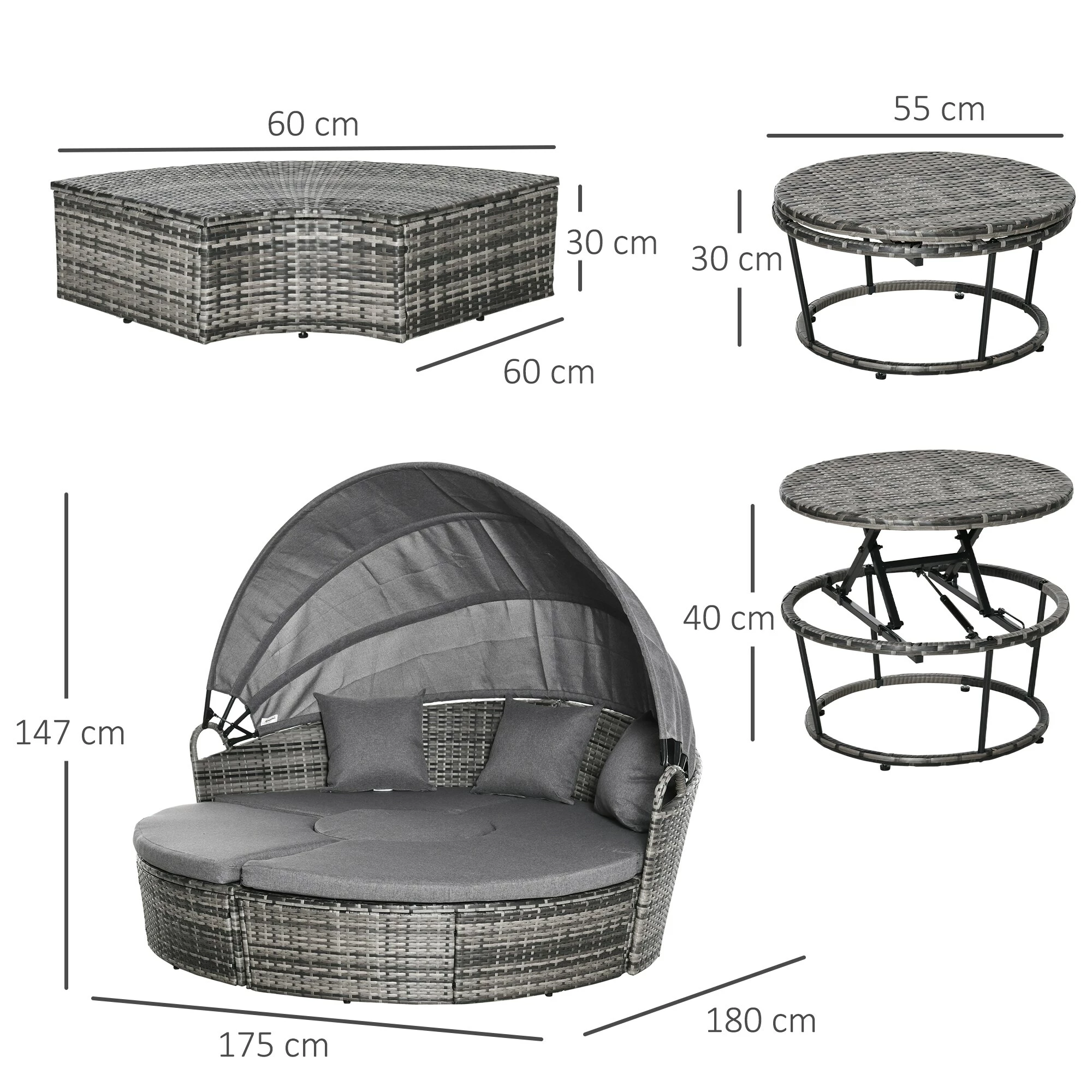 Outsunny Liege Mit Loungefunktion Grau 175B X 180T X 147H Cm | Sonnenliege Gartenliege Muschelliege Liegelounge Setrattan Lounge 5 Outsunny Liege Mit Loungefunktion Grau 175B X 180T X 147H Cm | Sonnenliege Gartenliege Muschelliege Liegelounge Setrattan Lounge – Bild 5