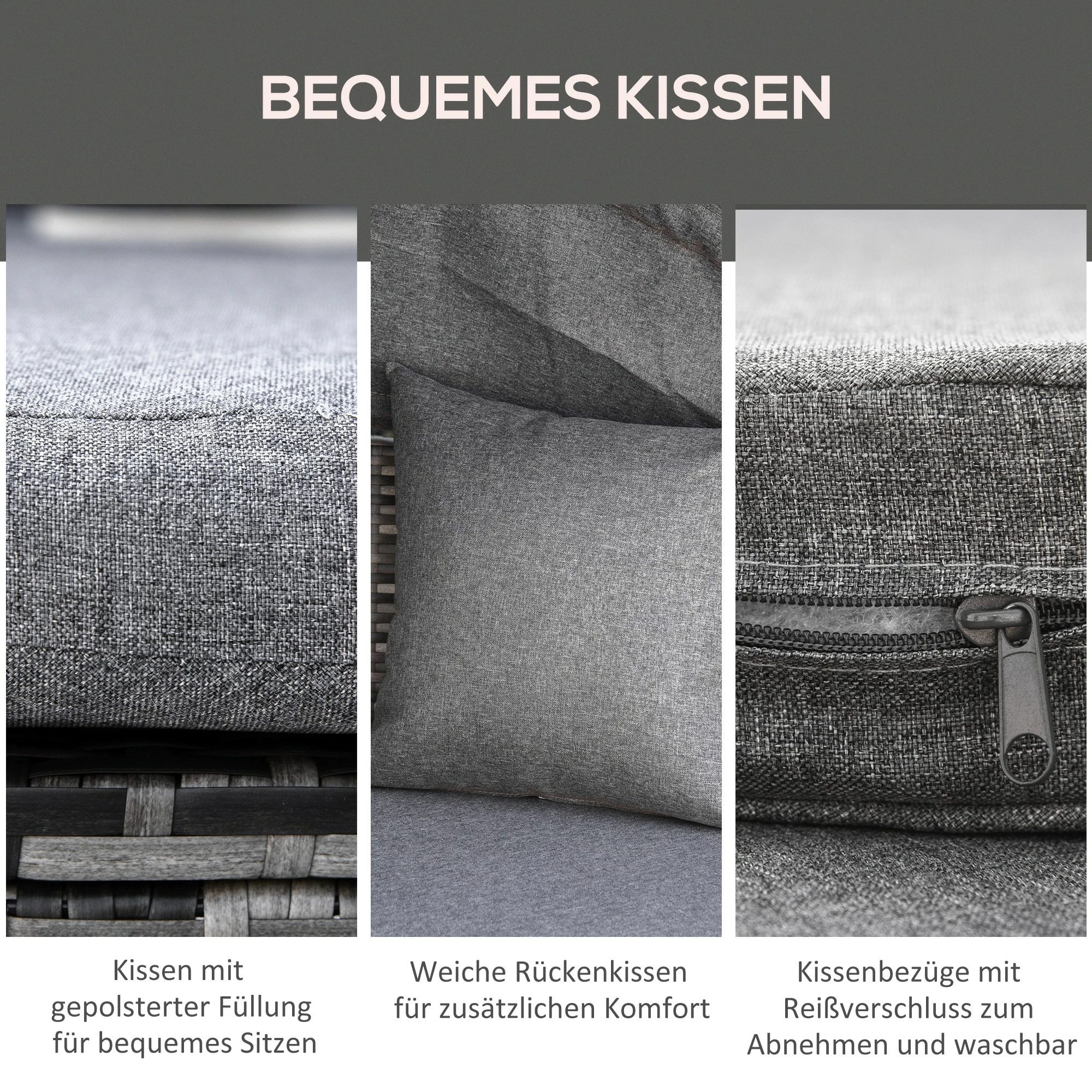 Outsunny Liege Mit Loungefunktion Grau 175B X 180T X 147H Cm | Sonnenliege Gartenliege Muschelliege Liegelounge Setrattan Lounge 6 Outsunny Liege Mit Loungefunktion Grau 175B X 180T X 147H Cm | Sonnenliege Gartenliege Muschelliege Liegelounge Setrattan Lounge – Bild 6