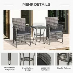 Outsunny Gartensitzgruppe Mit Beistelltisch | Rattan-Sitzgruppe Als 3-teiliges Set, Rattenmöbel -Zipper Geschäft 8600336600 863 033V01CG prod 006