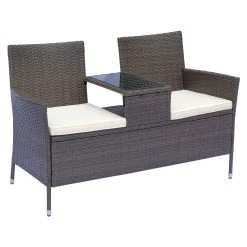 Outsunny Polyrattan Gartenbank 133 X 63 X 84 Cm (LxBxH) | Gartensofa Sitzbank Mit Tisch 2-Sitzer Rattanmöbel