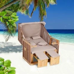 Outsunny Strandkorb Mit Dach Und Getränkehalter 118 X 79 X 150 Cm (BxTxH) | Strandstuhl Ruhemöbel Sonnenliege Strandliege -Zipper Geschäft 8600336600 867 058ND prod 004