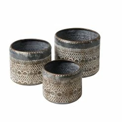 Trendfabrik Pflanztopf-Set, 3-tlg. Malik Grau/Gemustert