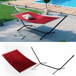 Oskar-Store Hängemattengestell Hängematte Mit Gestell 350cm Rot Metallgestell Sonnenliege