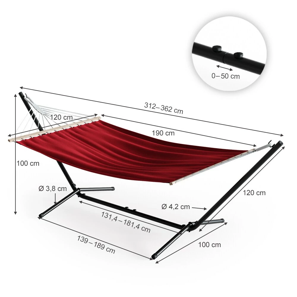 Oskar-Store Hängemattengestell Hängematte Mit Gestell 350cm Rot Metallgestell Sonnenliege 3 Oskar-Store Hängemattengestell Hängematte Mit Gestell 350cm Rot Metallgestell Sonnenliege – Bild 3