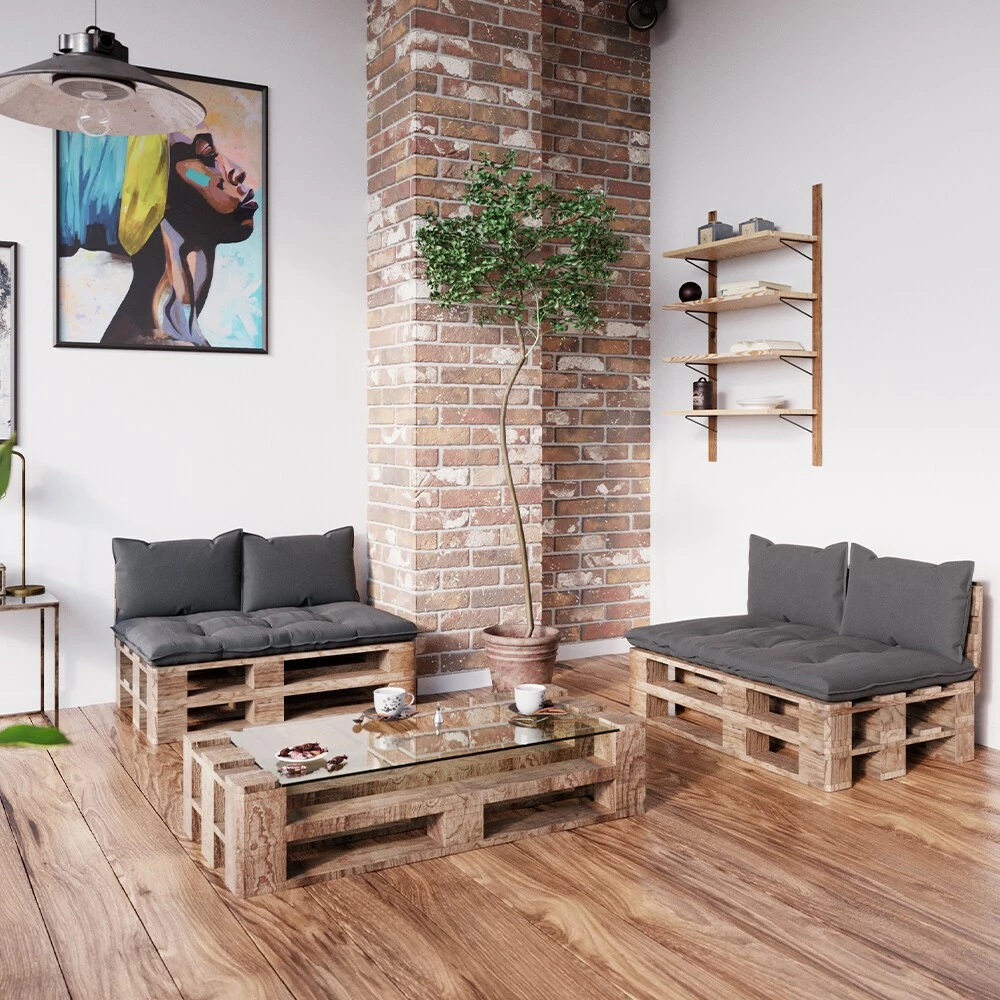 Vicco Palettenkissen Set Sitzkissen Rückenkissen Kansas Palettenmöbel Anthrazit (6er Set) 5 Vicco Palettenkissen Set Sitzkissen Rückenkissen Kansas Palettenmöbel Anthrazit (6er Set) – Bild 5