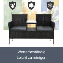 Juskys Polyrattan Gartenbank Monaco Schwarz - 2-Sitzer Bank Mit Tisch & Kissen - 133×63×84 Cm -Zipper Geschäft 8600348200 57290373 prod 003
