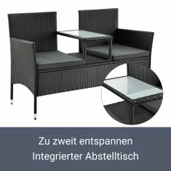 Juskys Polyrattan Gartenbank Monaco Schwarz - 2-Sitzer Bank Mit Tisch & Kissen - 133×63×84 Cm -Zipper Geschäft 8600348200 57290373 prod 004