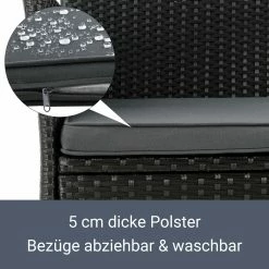 Juskys Polyrattan Gartenbank Monaco Schwarz - 2-Sitzer Bank Mit Tisch & Kissen - 133×63×84 Cm -Zipper Geschäft 8600348200 57290373 prod 005