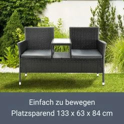 Juskys Polyrattan Gartenbank Monaco Schwarz - 2-Sitzer Bank Mit Tisch & Kissen - 133×63×84 Cm -Zipper Geschäft 8600348200 57290373 prod 006