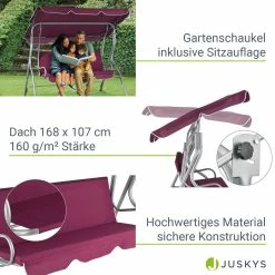 Juskys Hollywoodschaukel 3-Sitzer Mit Dach & Sitzauflage – Gartenschaukel 200 Kg Belastbar - Rot -Zipper Geschäft 8600348200 57707736 prod 004