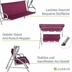 Juskys Hollywoodschaukel 3-Sitzer Mit Dach & Sitzauflage – Gartenschaukel 200 Kg Belastbar - Rot -Zipper Geschäft 8600348200 57707736 prod 005