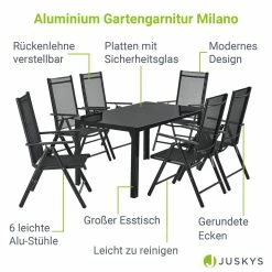 Juskys Aluminium Gartengarnitur Milano Gartenmöbel Set Mit Tisch Und 6 Stühlen Dunkel-Grau -Zipper Geschäft 8600348200 65290475 prod 003