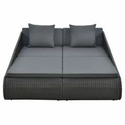 Juskys Polyrattan Sonnenliege Mykonos – XXL Outdoor Doppelliege Mit Polster Kissen Grau-meliert