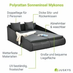 Juskys Polyrattan Sonnenliege Mykonos – XXL Outdoor Doppelliege Mit Polster Kissen Grau-meliert -Zipper Geschäft 8600348200 73033092 prod 003