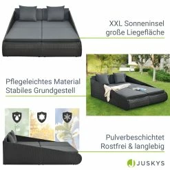 Juskys Polyrattan Sonnenliege Mykonos – XXL Outdoor Doppelliege Mit Polster Kissen Grau-meliert -Zipper Geschäft 8600348200 73033092 prod 004