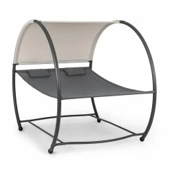 Blumfeldt Umbria Doppel-Hängematte Freistehend Stahlrahmen Kissen Dach Grau