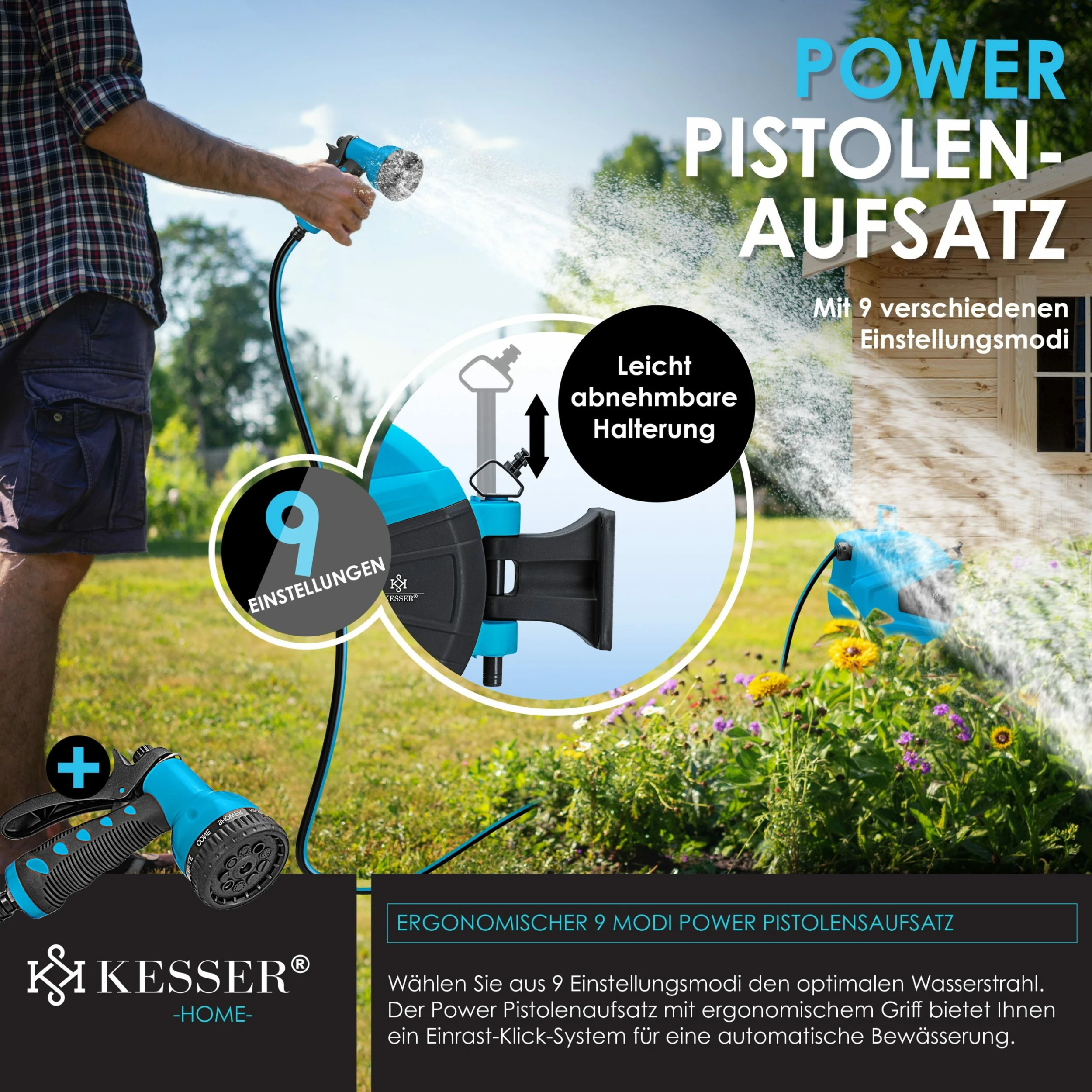 KESSER® Schlauchtrommel Schlauchaufroller Wasser | Multi-Handbrause | 180° Schwenkbar | Aufwickelstopper | Wandhalterung | Wand-Schlauchbox | Wasserschlauchtrommel | Gartenschlauch | 6 KESSER® Schlauchtrommel Schlauchaufroller Wasser | Multi-Handbrause | 180° Schwenkbar | Aufwickelstopper | Wandhalterung | Wand-Schlauchbox | Wasserschlauchtrommel | Gartenschlauch | – Bild 6