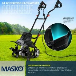MASKO® Elektrische Motorhacke 1500 Watt | 40cm Arbeitsbreite 20cm Arbeitstiefe | Bodenhacke | Ackerfräse Kultivator Gartenfräse | Elektro Hacke | Klappbarer Handgriff | Metallgehäuse | Transporträder -Zipper Geschäft 8600364700 20111 prod 004