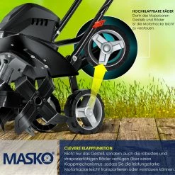 MASKO® Elektrische Motorhacke 1500 Watt | 40cm Arbeitsbreite 20cm Arbeitstiefe | Bodenhacke | Ackerfräse Kultivator Gartenfräse | Elektro Hacke | Klappbarer Handgriff | Metallgehäuse | Transporträder -Zipper Geschäft 8600364700 20111 prod 005