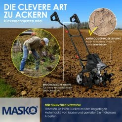 MASKO® Elektrische Motorhacke 1500 Watt | 40cm Arbeitsbreite 20cm Arbeitstiefe | Bodenhacke | Ackerfräse Kultivator Gartenfräse | Elektro Hacke | Klappbarer Handgriff | Metallgehäuse | Transporträder -Zipper Geschäft 8600364700 20111 prod 006