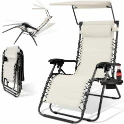 KESSER® - Sonnenliege Liegestuhl Mit Sonnendach Getränkehalter | Verstellbar Rückenlehne | Abnehmbares Kopfkissen Kopfpolster| Klappbar | Stahlrahmen | Garten Liege Hochlehner | Gartenstuhl