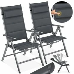 KESSER® Gartenstuhl - Gepolstert Hochlehner Alu Stühle Klappbar Lehne - 7-Fach Verstellbar Rückenlehnen - Klappsessel Klappstühle Aluminium - Wetterfest