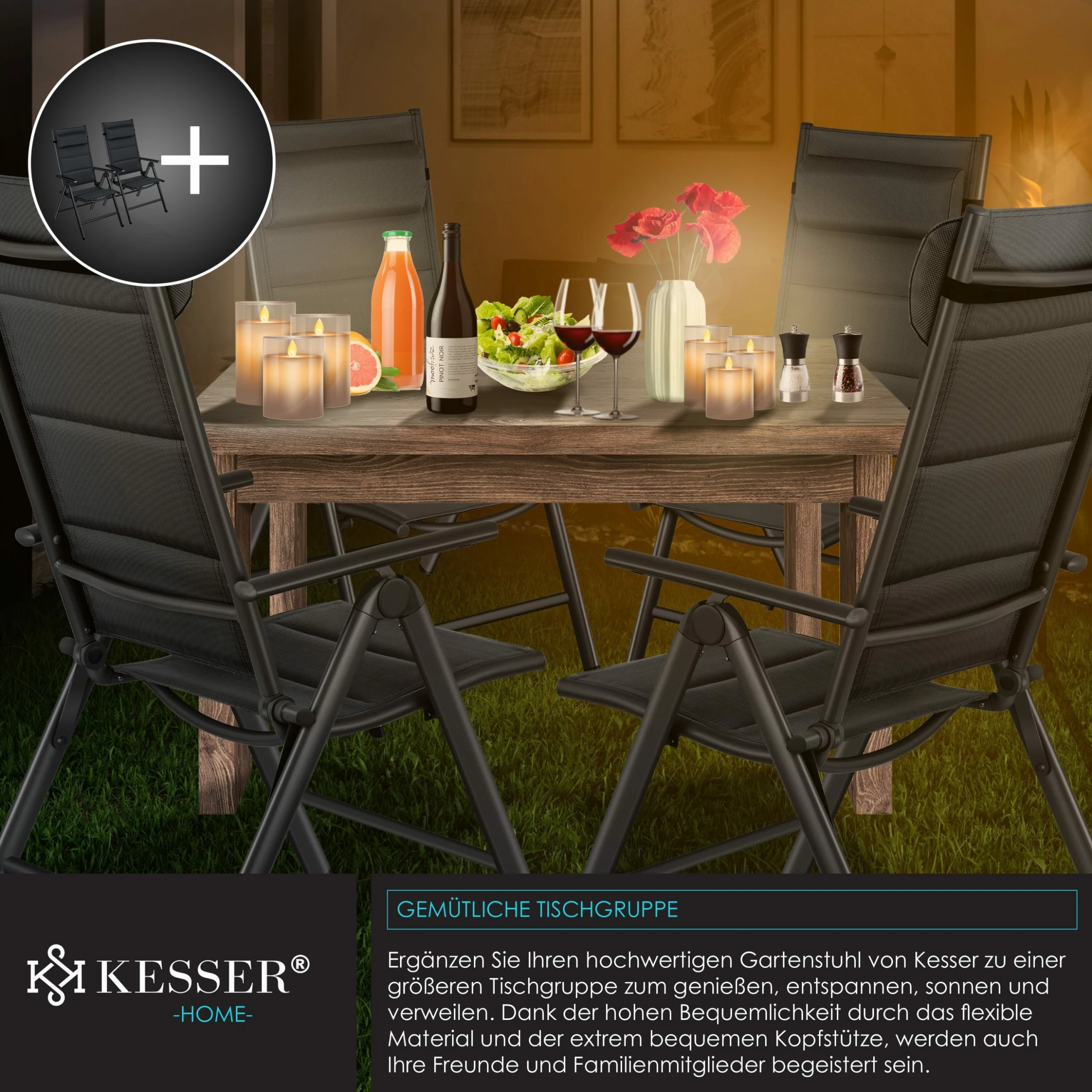 KESSER® Gartenstuhl - Gepolstert Hochlehner Alu Stühle Klappbar Lehne - 7-Fach Verstellbar Rückenlehnen - Klappsessel Klappstühle Aluminium - Wetterfest 6 KESSER® Gartenstuhl - Gepolstert Hochlehner Alu Stühle Klappbar Lehne - 7-Fach Verstellbar Rückenlehnen - Klappsessel Klappstühle Aluminium - Wetterfest – Bild 6