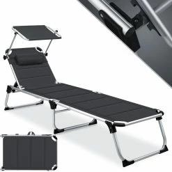 KESSER® Sonnenliege SUN Mit Dach Gartenliege Liegestuhl Klappbar Sonnendach Verstellbarer Rückenlehne , Ergonomisch, Gepolsterter Liegefläche, Aluminium Liege Gartenstuhl Tragbar Strandliege