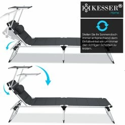 KESSER® Sonnenliege SUN Mit Dach Gartenliege Liegestuhl Klappbar Sonnendach Verstellbarer Rückenlehne , Ergonomisch, Gepolsterter Liegefläche, Aluminium Liege Gartenstuhl Tragbar Strandliege -Zipper Geschäft 8600364700 21925 prod 004