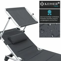 KESSER® Sonnenliege SUN Mit Dach Gartenliege Liegestuhl Klappbar Sonnendach Verstellbarer Rückenlehne , Ergonomisch, Gepolsterter Liegefläche, Aluminium Liege Gartenstuhl Tragbar Strandliege -Zipper Geschäft 8600364700 21925 prod 005
