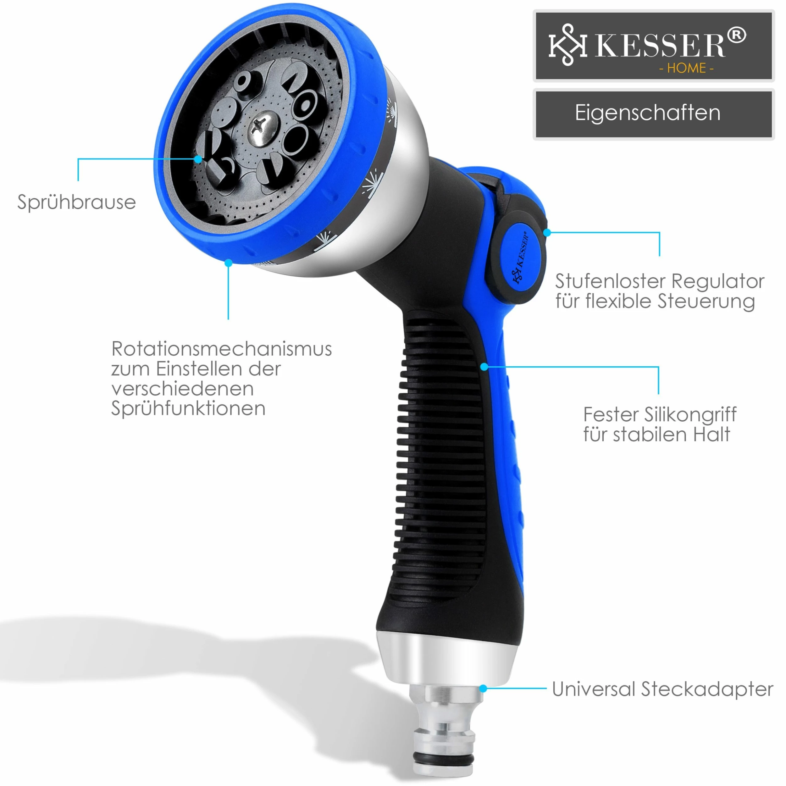 KESSER® Garten-Handbrause Premium 10 Funktionen | Garten-Spritzpistole Für Alle Gängigen Gartenschlauch-Systeme | Gartenbrause | | Spritzdüse | Mit Feststellfunktion | Drücke Bis 10 Bar | 2 KESSER® Garten-Handbrause Premium 10 Funktionen | Garten-Spritzpistole Für Alle Gängigen Gartenschlauch-Systeme | Gartenbrause | | Spritzdüse | Mit Feststellfunktion | Drücke Bis 10 Bar | – Bild 2