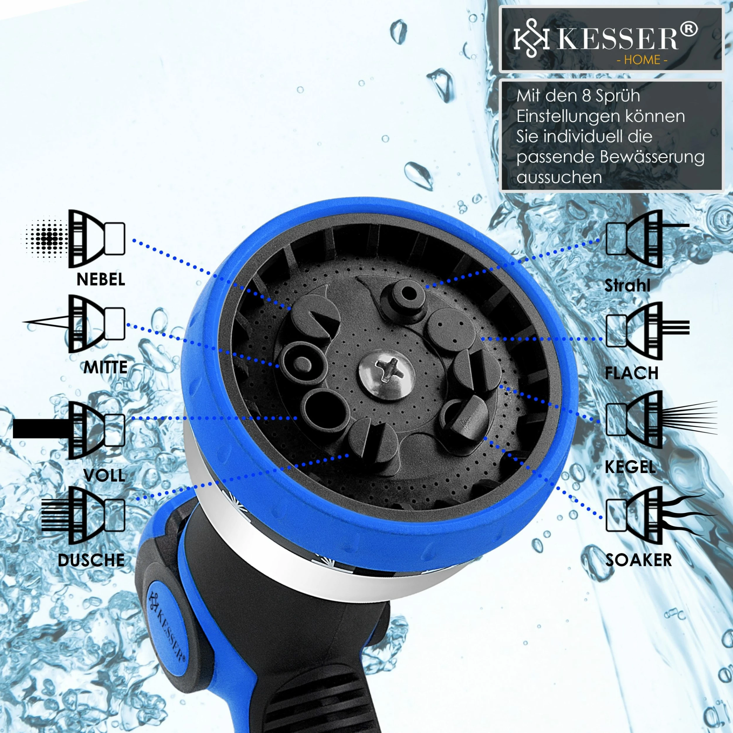 KESSER® Garten-Handbrause Premium 10 Funktionen | Garten-Spritzpistole Für Alle Gängigen Gartenschlauch-Systeme | Gartenbrause | | Spritzdüse | Mit Feststellfunktion | Drücke Bis 10 Bar | 5 KESSER® Garten-Handbrause Premium 10 Funktionen | Garten-Spritzpistole Für Alle Gängigen Gartenschlauch-Systeme | Gartenbrause | | Spritzdüse | Mit Feststellfunktion | Drücke Bis 10 Bar | – Bild 5