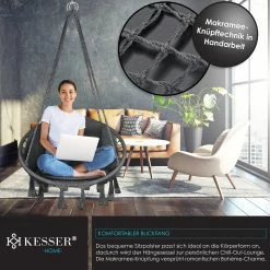 KESSER® Hängesessel Mit Kissen - Chill Hängestuhl Zum Aufhängen Für Erwachsene & Kinder Hängematte Bis 150 Kg Hängesitz Aufhängung Indoor & Outdoor Wohn & Garten Terrasse 9 KESSER® Hängesessel Mit Kissen - Chill Hängestuhl Zum Aufhängen Für Erwachsene & Kinder Hängematte Bis 150 Kg Hängesitz Aufhängung Indoor & Outdoor Wohn & Garten Terrasse -Zipper Geschäft 8600364700 22113 prod 004
