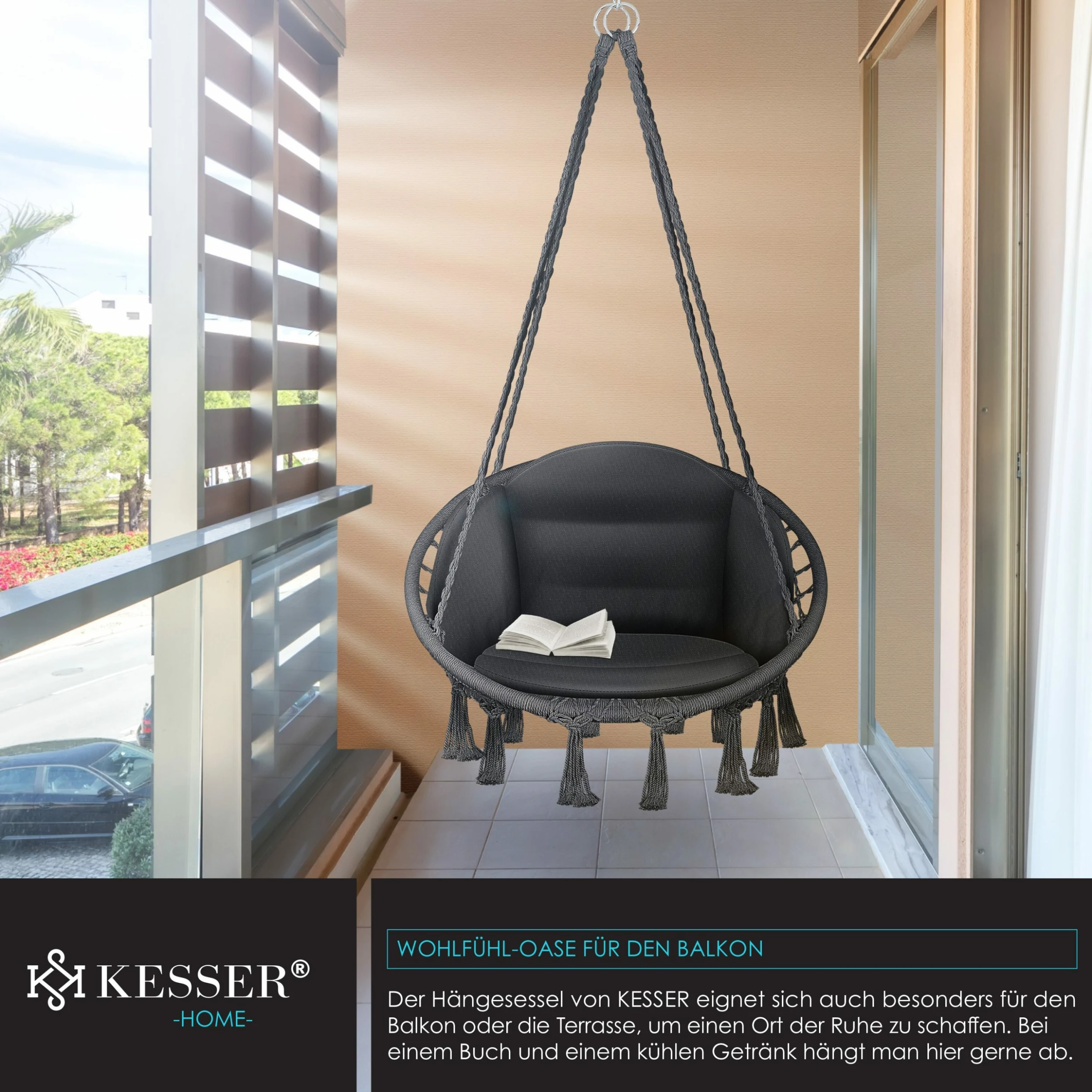 KESSER® Hängesessel Mit Kissen - Chill Hängestuhl Zum Aufhängen Für Erwachsene & Kinder Hängematte Bis 150 Kg Hängesitz Aufhängung Indoor & Outdoor Wohn & Garten Terrasse 6 KESSER® Hängesessel Mit Kissen - Chill Hängestuhl Zum Aufhängen Für Erwachsene & Kinder Hängematte Bis 150 Kg Hängesitz Aufhängung Indoor & Outdoor Wohn & Garten Terrasse – Bild 6