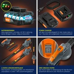 MASKO® Akku Laubbläser Mit Akku Und Ladegerät Power Charger - Luftstrom 190km/h - Lithium Ionen Akku 20 V, 2000 MAh 2,0 Ah - Leichtes Ergonomisches Elektrisch Gebläse 2-Gang Geschwindigkeit -Zipper Geschäft 8600364700 22464 prod 005