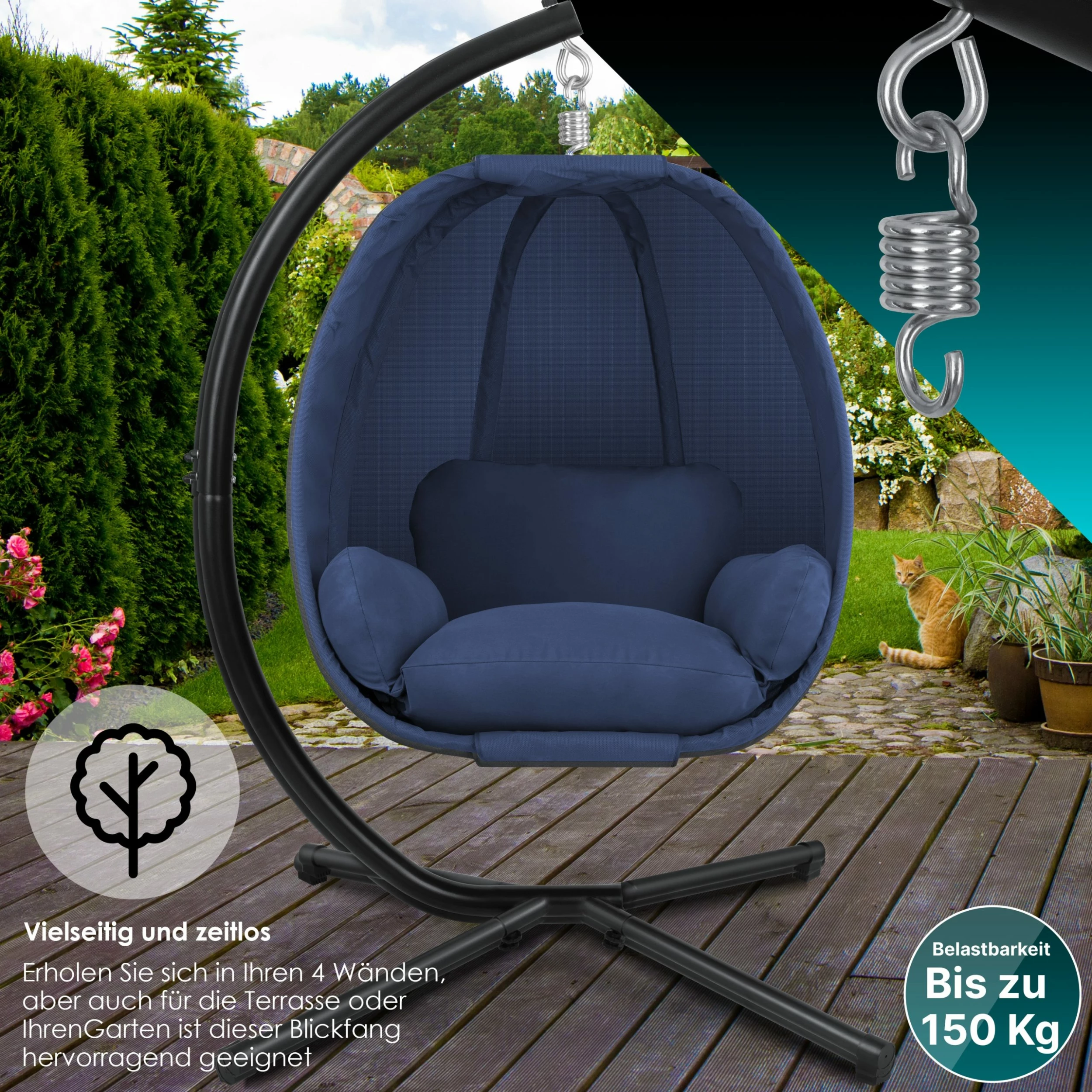 KESSER® Luxe Hängesessel Mit Gestell + Weicher Sitzkissen, Seitenpolsterung, Sitz- Und Rückenkissen Hängekorb Indoor & Outdoor, Garten Schaukel Korb Hängestuhl Stabiler Standfuß, Max. 150 Kg 6 KESSER® Luxe Hängesessel Mit Gestell + Weicher Sitzkissen, Seitenpolsterung, Sitz- Und Rückenkissen Hängekorb Indoor & Outdoor, Garten Schaukel Korb Hängestuhl Stabiler Standfuß, Max. 150 Kg – Bild 6