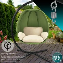 KESSER® Luxe Hängesessel Mit Gestell + Weicher Sitzkissen, Seitenpolsterung, Sitz- Und Rückenkissen Hängekorb Indoor & Outdoor, Garten Schaukel Korb Hängestuhl Stabiler Standfuß, Max. 150 Kg -Zipper Geschäft 8600364700 23158 prod 006