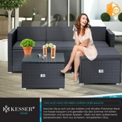 KESSER® Polyrattan Lounge Aruba – Gartenlounge Für 3-4 Personen Gartenmöbel-Set Sitzgruppe Aus 3er Gartensofa, Sessel, Hocker Und Beistelltisch Mit Sitzkissen - Für Garten, Terrasse Und Balkon -Zipper Geschäft 8600364700 23406 prod 003