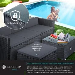 KESSER® Polyrattan Lounge Aruba – Gartenlounge Für 3-4 Personen Gartenmöbel-Set Sitzgruppe Aus 3er Gartensofa, Sessel, Hocker Und Beistelltisch Mit Sitzkissen - Für Garten, Terrasse Und Balkon -Zipper Geschäft 8600364700 23406 prod 005