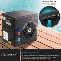 KESSER® Wärmepumpe Für Pools Schwimmbecken Bis 20.000 L Wasserinhalt, Pool Heizung Heizleistung 3,9 KW, 220V Betriebsspannung Wasseranschluss Ø 32/38 Mm Integrierter Durchflusssensor Digitalsteuerung -Zipper Geschäft 8600364700 23485 prod 003