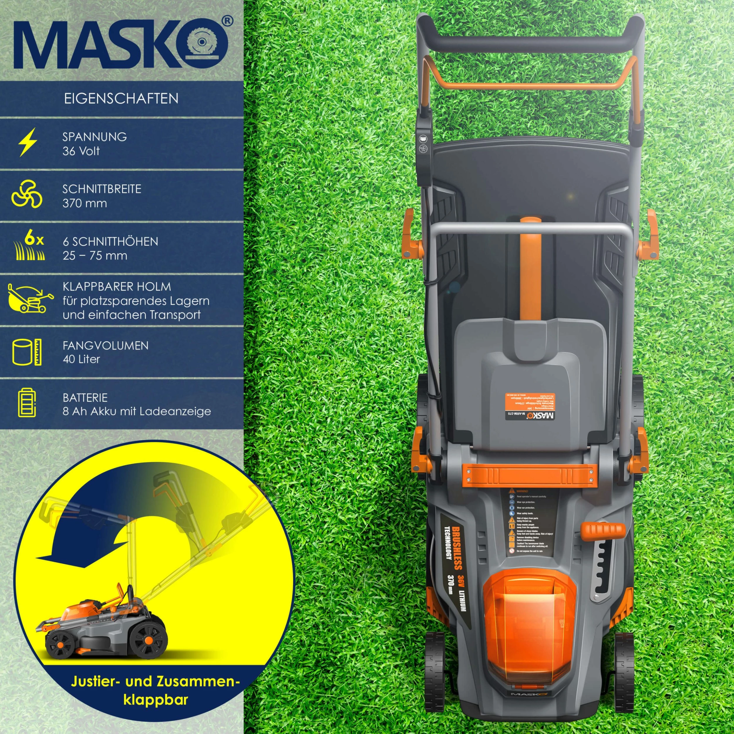MASKO® Akku Rasenmäher ECO-X10 Inkl. 2X Akkus Li-Ion Batterie 4 Ah & Doppel-Ladegerät – Rasentrimmer Schnittbreite, 25-75mm Schnitthöhenverstellung 2 MASKO® Akku Rasenmäher ECO-X10 Inkl. 2X Akkus Li-Ion Batterie 4 Ah & Doppel-Ladegerät – Rasentrimmer Schnittbreite, 25-75mm Schnitthöhenverstellung – Bild 2